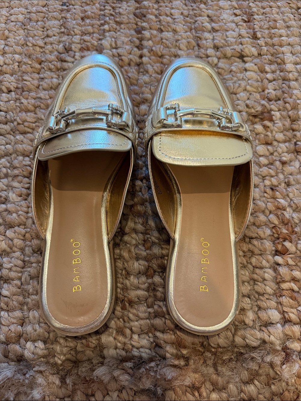 BAMBOO Metallic Gold Backless Loafers